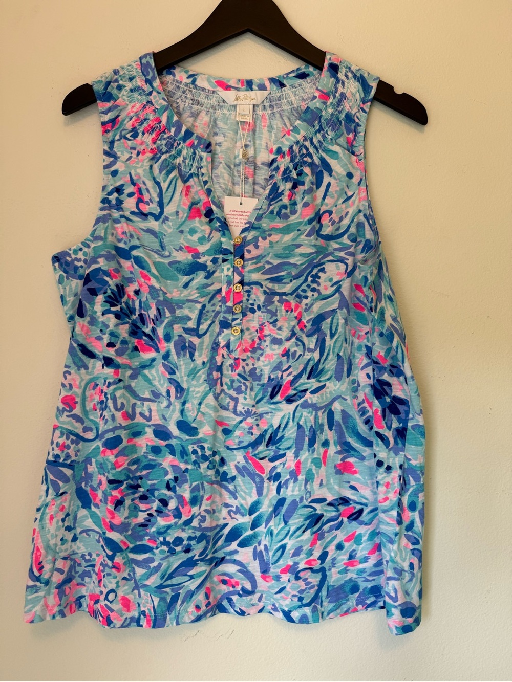 Lilly Pulitzer Essie Tank Top Party Wave Breakwater Blue Pink Size Large Nwt